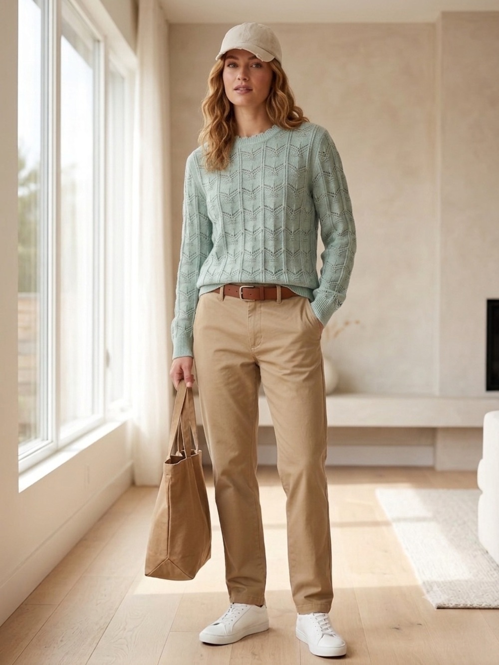 GAP Light Sage Pointelle Crew Neck Sweater